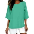 thumbnail image 2 of LYEAA Women 3/4 Sleeve Round Neck Casual Top Pure Color Elastic Comfort Blouse for Summer Outdoor Daily Wear Soft Breathable Cotton Shirt Mint Green M, 2 of 4