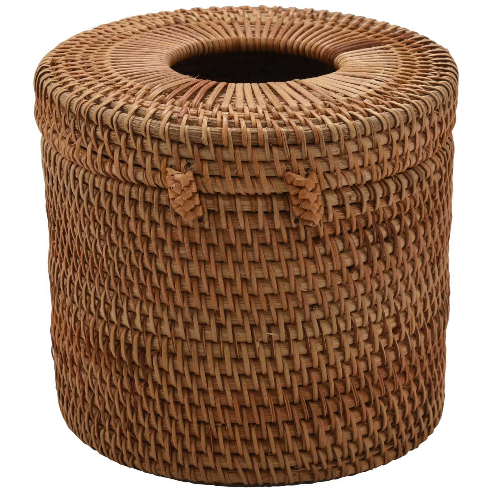 2X Round Rattan Tissue Box Vine Roll Holder Toilet Paper Cover Dispenser for Barthroom,Home,Hotel and Office