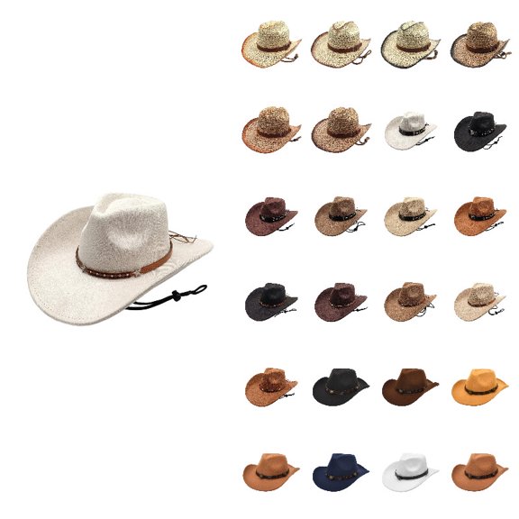 Classic Cowboy Hat Western Headwear Outdoor Riding Beach, C-Beige