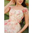 thumbnail image 7 of Apricot Floral Organza Midi Dress With Puff Sleeves And Sweetheart Neckline, 7 of 7