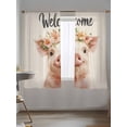 thumbnail image 5 of Cute Pig Sheer Curtains 2 Panels Set Welcome Garland Rustic Lihgt Filtering Rod Pocket Voile Drape, Semi Sheer Window Curtains for Bedroom Living Room, 52"x63", 5 of 5