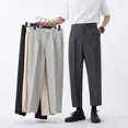 thumbnail image 2 of Pantalones de traje masculino de seda de hielo fluido 9 Pantalones de verano para hombre de negocios recortados Pantalones holgados y refrescantes Sastrería social Pantalones rectos drapeados, 2 of 5