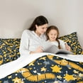 thumbnail image 4 of Feelyou Teens Vintage Filmstrip Bedding Comforter Set 7pcs, Kawaii Star Print Queen Bedding Sets, Navy Gold Cartoon Queen Sheet Sets, Super Cozy Room Decor, 4 of 8