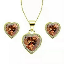 24k Yellow Gold 4 Ct Heart Plated Created Tourmaline Full Set Necklace 18 inch by Paris Jewelry