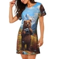 thumbnail image 2 of Fotbe Snowy Mountain Photography Bear Bata de Dormir para Mujer con Estampado, Camisón de Algodón de Manga Corta, Ropa de Dormir Casual, 2 of 6