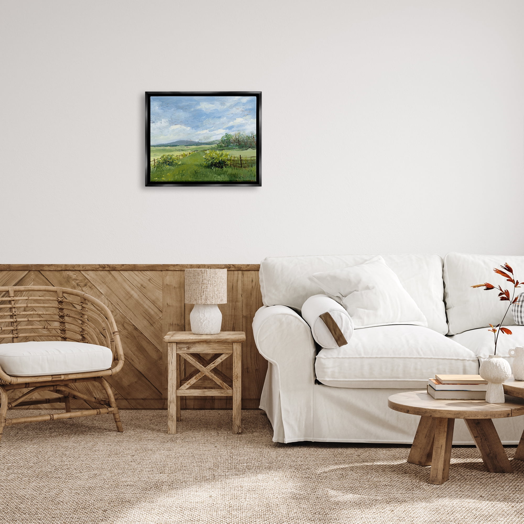Stupell Industries Countryside Landscape Painting Nature Painting Black Floater Framed Art Print Wall Art, 21 x 17