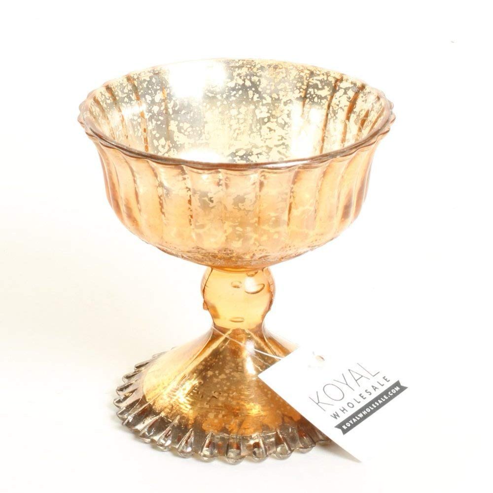 Koyal Wholesale 4.5Inch Rose Gold Glass Compote Bowl Pedestal Flower
