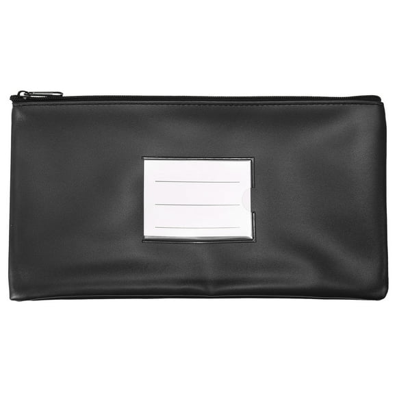 Bolsa de depósito de dinero Uxcell 11x6" con cremallera, pouch de efectivo y monedas de cuero sintético con ventana clara, negra