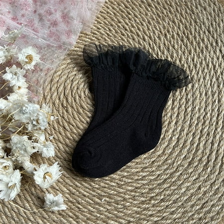 

Baby Toddlers Girls Mid Calf Length Socks 1 Pair Bow Lace Long Stockings Ruffled School Socks
