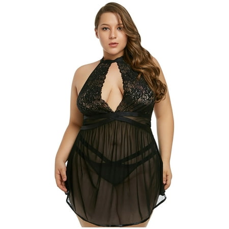

BIZIZA Women s Chemise Sexy Lingerie Lace Plus Size Babydoll Outfits Nightgown See Through Nightdress Black XXXXL