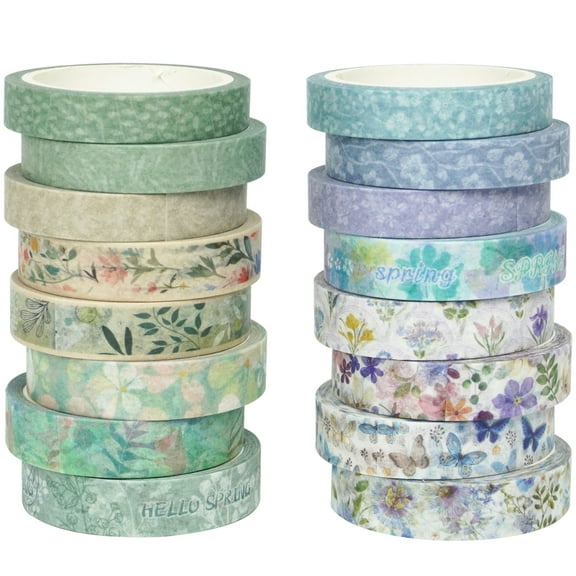YUBX Skinny Flowers Washi Tape Set 16 Rolls Spring Floral Decorative Tapes