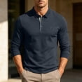 thumbnail image 2 of Long Sleeve Polos Shirt For Men Fashion Casual Breathable Golf T Shirts Lapel Button Business Office Wear (S, Navy), 2 of 7