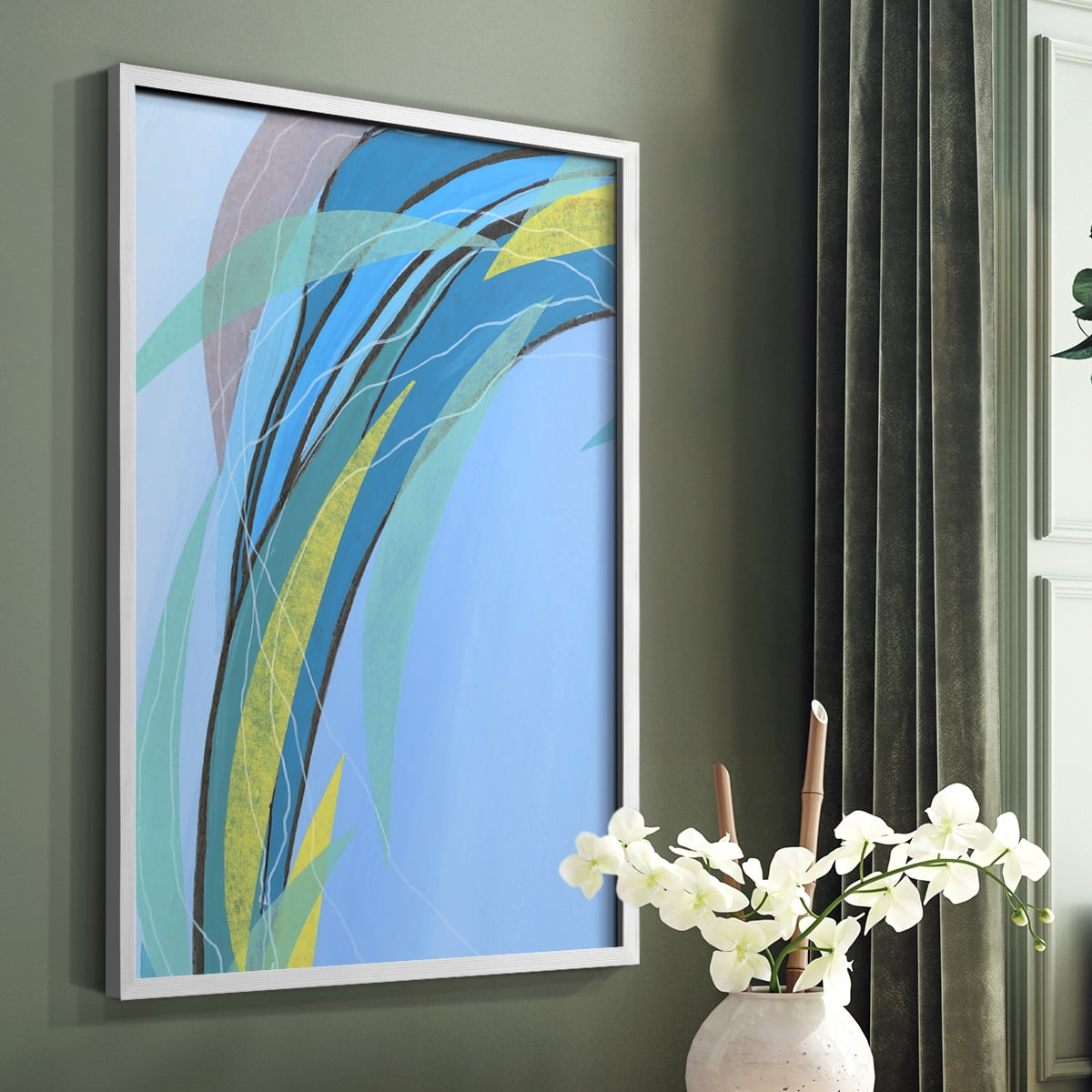 Circulating Flow III Framed Print in White Solid Wood Framed Print No Nail Hanging