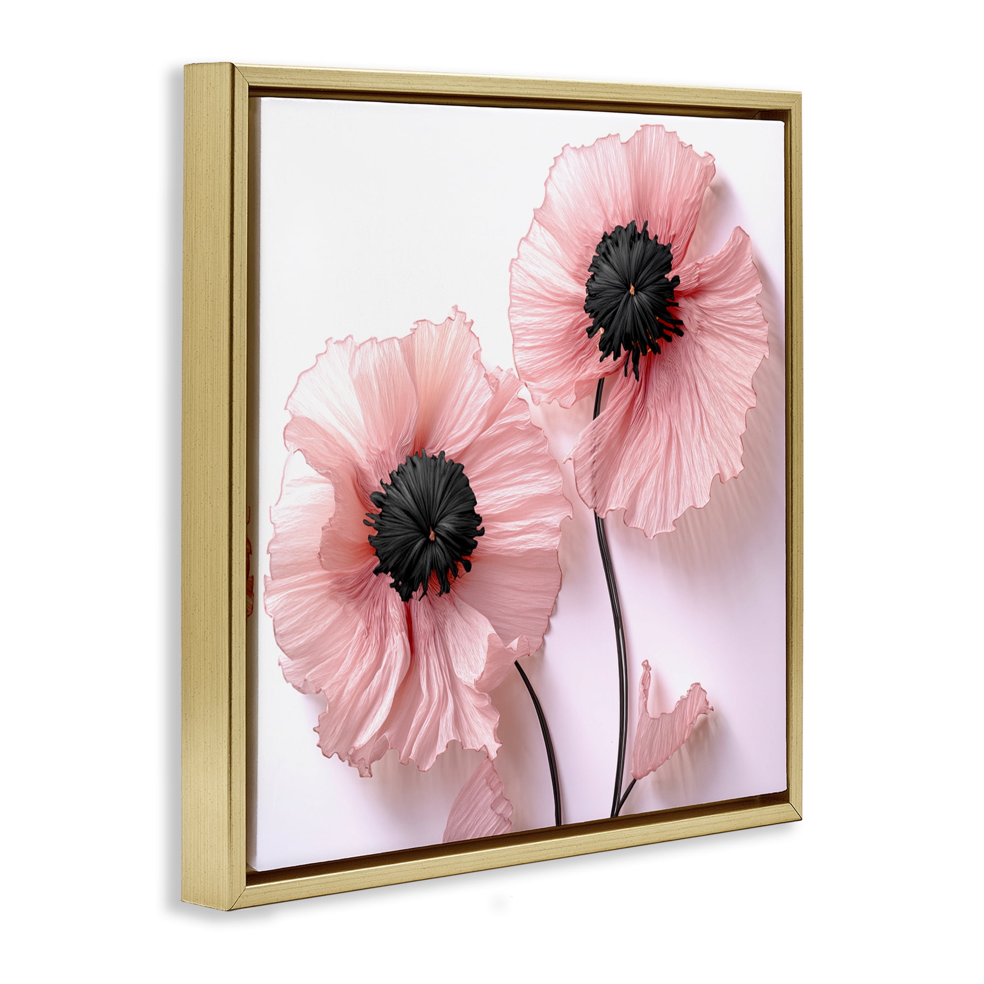 Properly Pink Poppies Gold Framed Floater Canvas Wall Art, design by Sasha