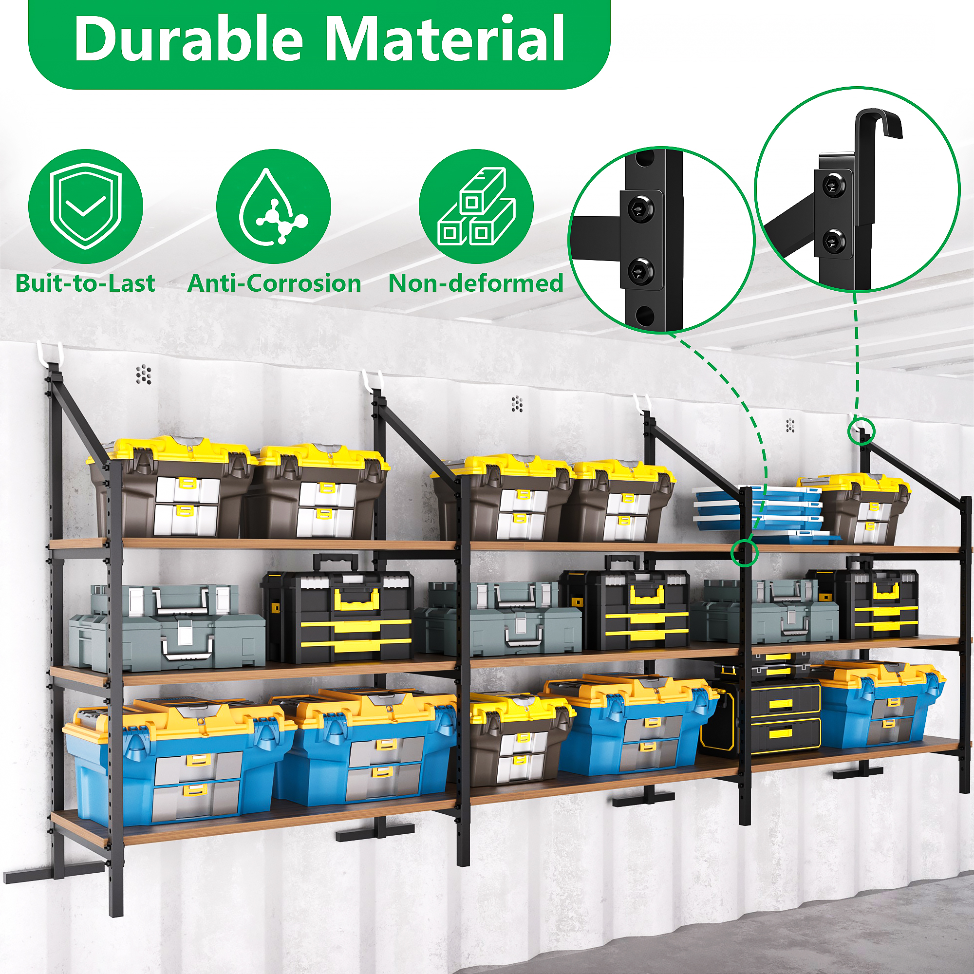 Heavy-Duty Shipping Container Shelving 4-Pack - Adjustable 3-Tier Steel Shelves, 800lb Load Rating per Bracket for Garage & Workshop Storage