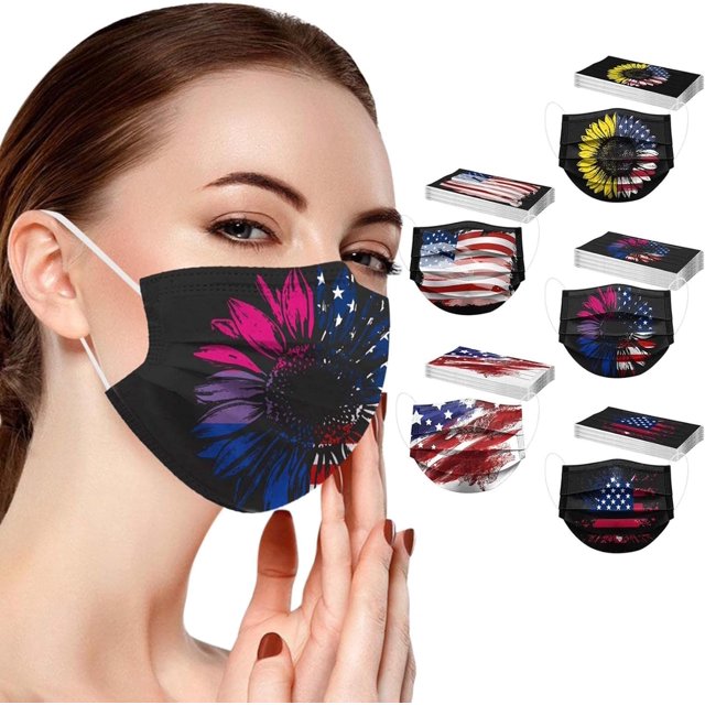 HUGFEGWE 50Pcs 4th of July Disposable Adults Face Masks,3 Ply Protective Disposable Face Masks with Independence Day Patriotic Designs (Independence Day K) CJB91-40816