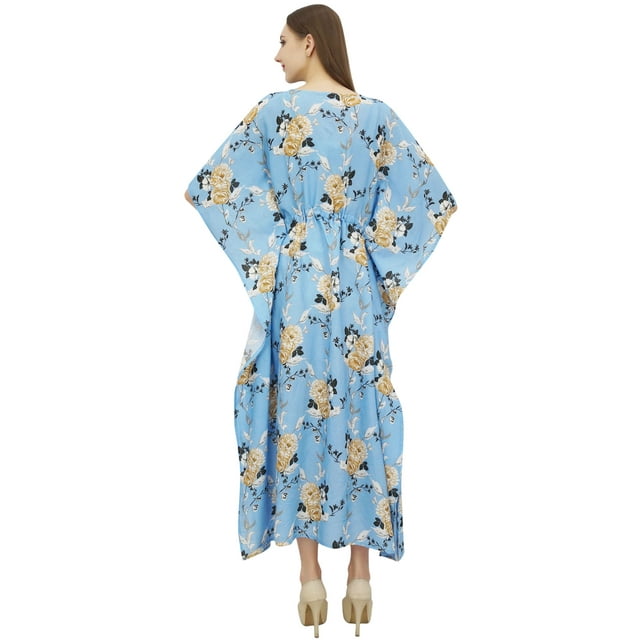 Bimba Robe Kimono Kaftan Bleue pour Femme Été Soirée à Imprimé Floral Maxi-6