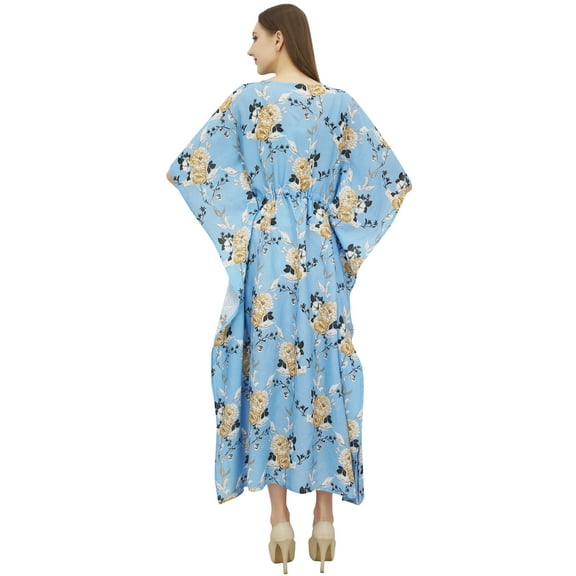 Bimba Blue Kaftan Kimono Dress Women's Summer Evening Floral Printed Maxi-4