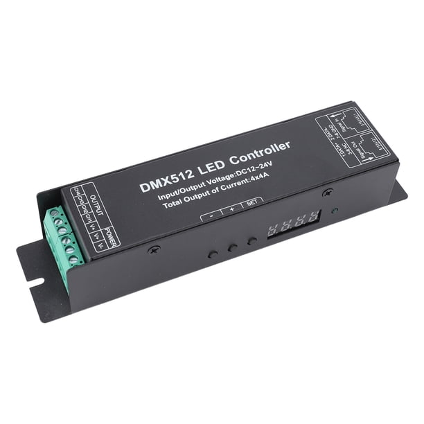 Decodificador DMX512, Controlador LED DMX512 Preciso DC 12V-24V Interfaz Fácil De Usar Pantalla Digital Acero Inoxidable Para Tira De Luz LED