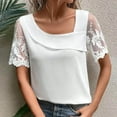 thumbnail image 6 of Mittory Women's Elegant Lace Short Sleeve Asymmetrical Neck Work Blouse Tops, 6 of 8