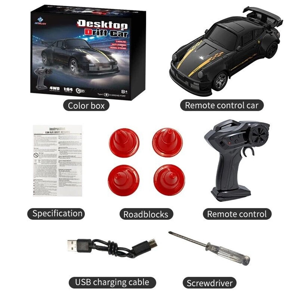 Drift RC Car Remote Control Racing Car Black 1/64 Scale