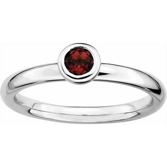 Sterling Silver Low 4mm Round Garnet Ring