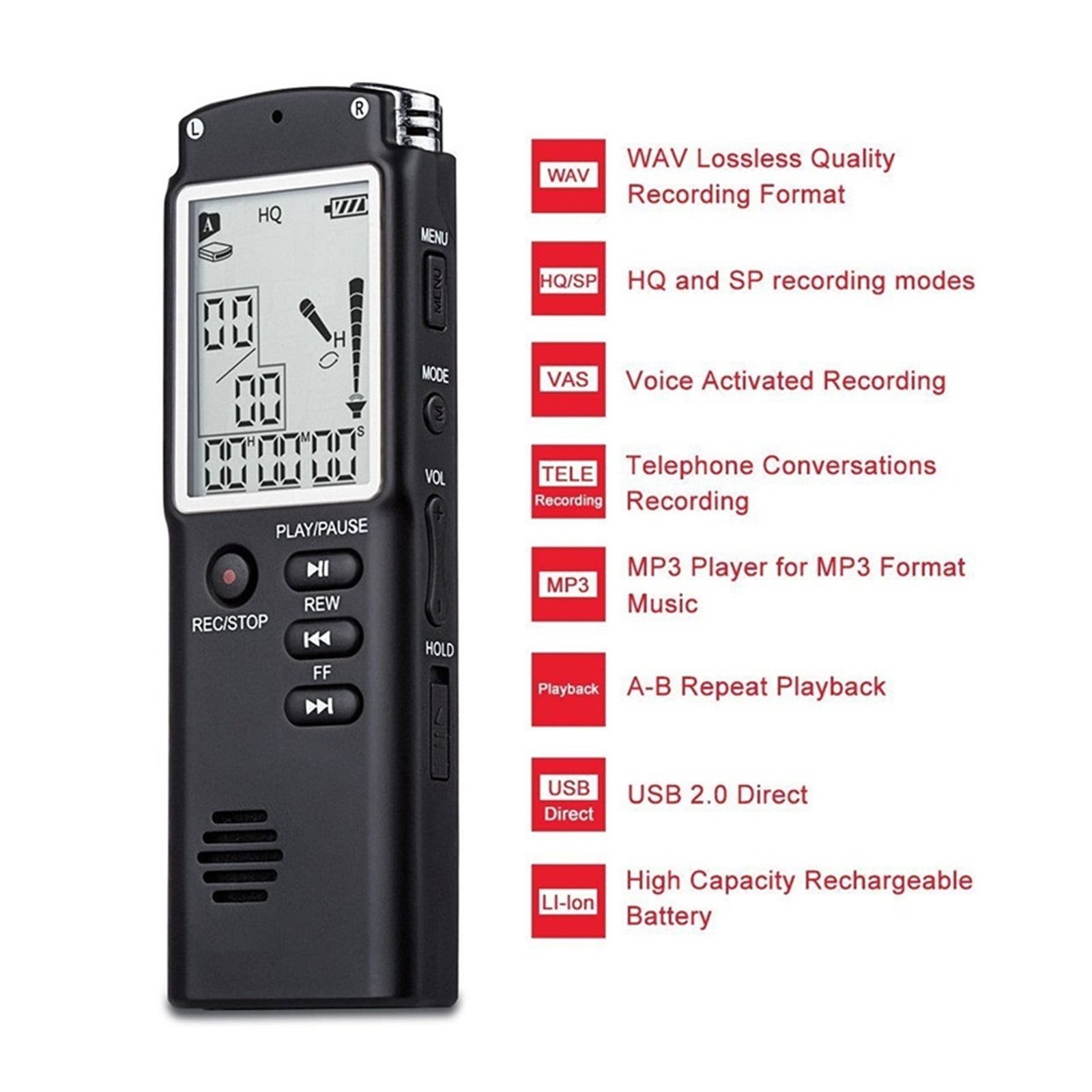 Voice Recorder USB Professional 96 Hours Dictaphone Digital Voice Recorder with Microphone ,Multi-Function