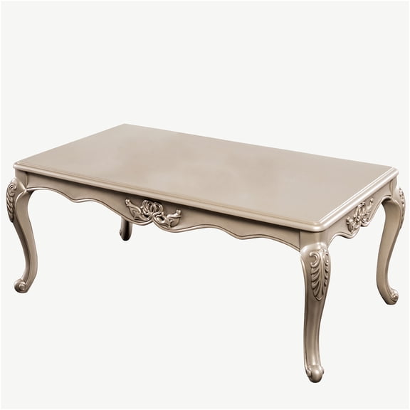 JERFIT Traditional Champagne Gold Coffee Table with Carved Cabriole Legs, Solid Wood Accent Table for Living Room