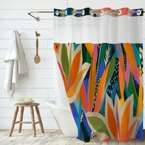 Boho Floral Jungle Shower Curtain No Hook, Colorful Abstract Plant Shower Curtain with Liner, Waterproof Bath Curtain with Mesh Top Window Modern Art Decor for Bathroom 71" X 74"