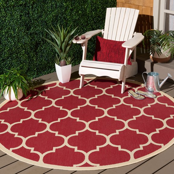Safavieh Courtyard Alyssa Geometric Indoor/Outdoor Area Rug, Red/Bone, 6'7" x 6'7" Round