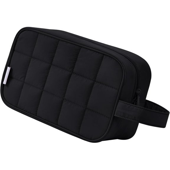 Puffy Travel Toiletry Bag for Women, Travel Bag for Toiletries, Cute Makeup Bag Organizer, Quilted Cosmetic Bag Make up Skincare Medicine Bags, Black