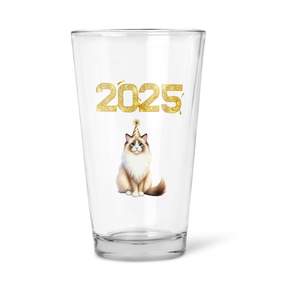 Happy New Year Ragdoll Welcome 2025 Balloon Firework Party 16oz Pint Beer Glass Mug Cat Lover Kitten Owner Gifts Idea Beer Glasses Cup - 01014