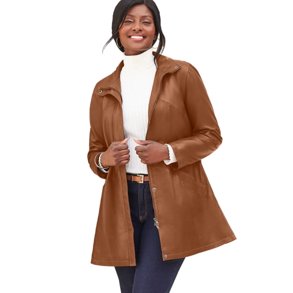 Jessica London Women's Plus Size A-Line Zip Front Leather Jacket