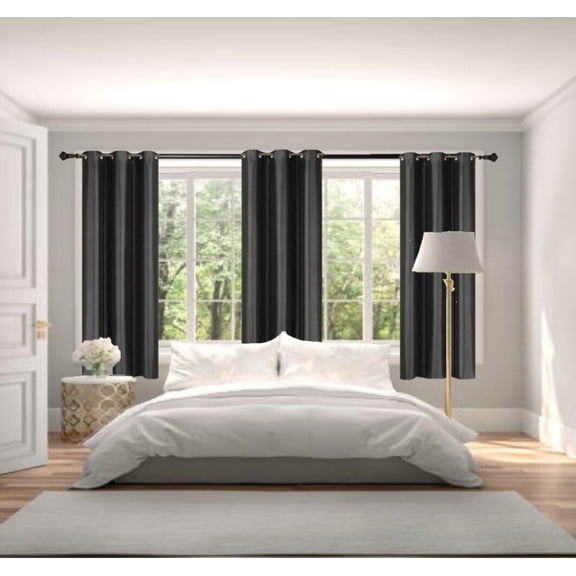 1 Pair Adam Charcoal 63" length Short Panels 100% Blocking Sun Light Privavy Window Curtain Grommets For Bedroom