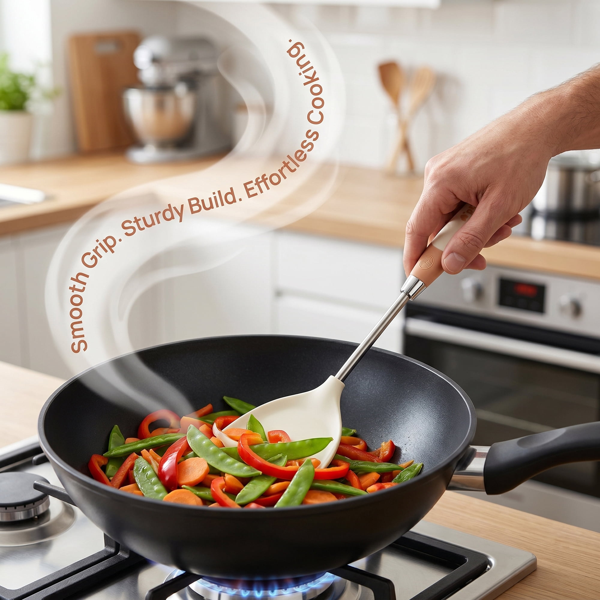 Unique Bargains Kitchen Utensil Set with Silicone Cooking Gadgets White-Silver 3pcs