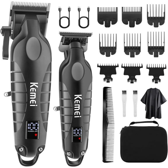Kemei Hair Clipper and Trimmer Set Professional Cordless Hair Clipper for Men Electric Beard Trimmers Barber Hair Cuttings Kit, T Blade Trimmers for Men with LCD Display, KM-2290，KM-2293
