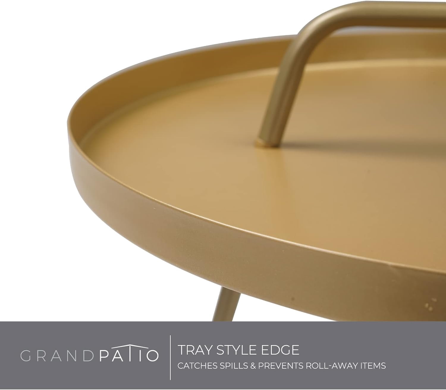 Grand Patio Round Coffee Side Table With Handle Small Steel End Table for Outdoor & Indoor, Gold