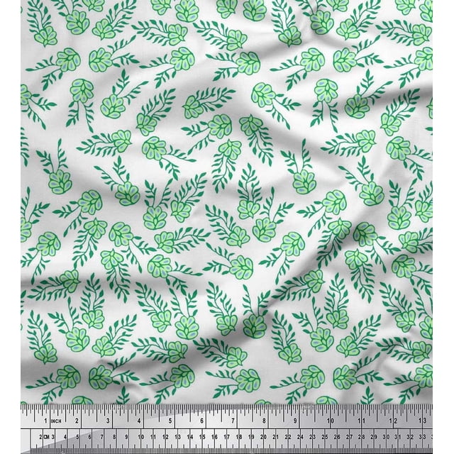 Soimoi Polyester Crepe Fabric Leaves & Floral Block Printed Craft Fabric by The Yard 52 Inch Wide