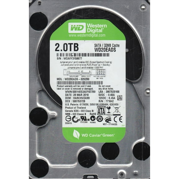 WD20EADS-32S2B0, DCM HARCHV2ABB, Western Digital 2TB SATA 3.5 Hard Drive