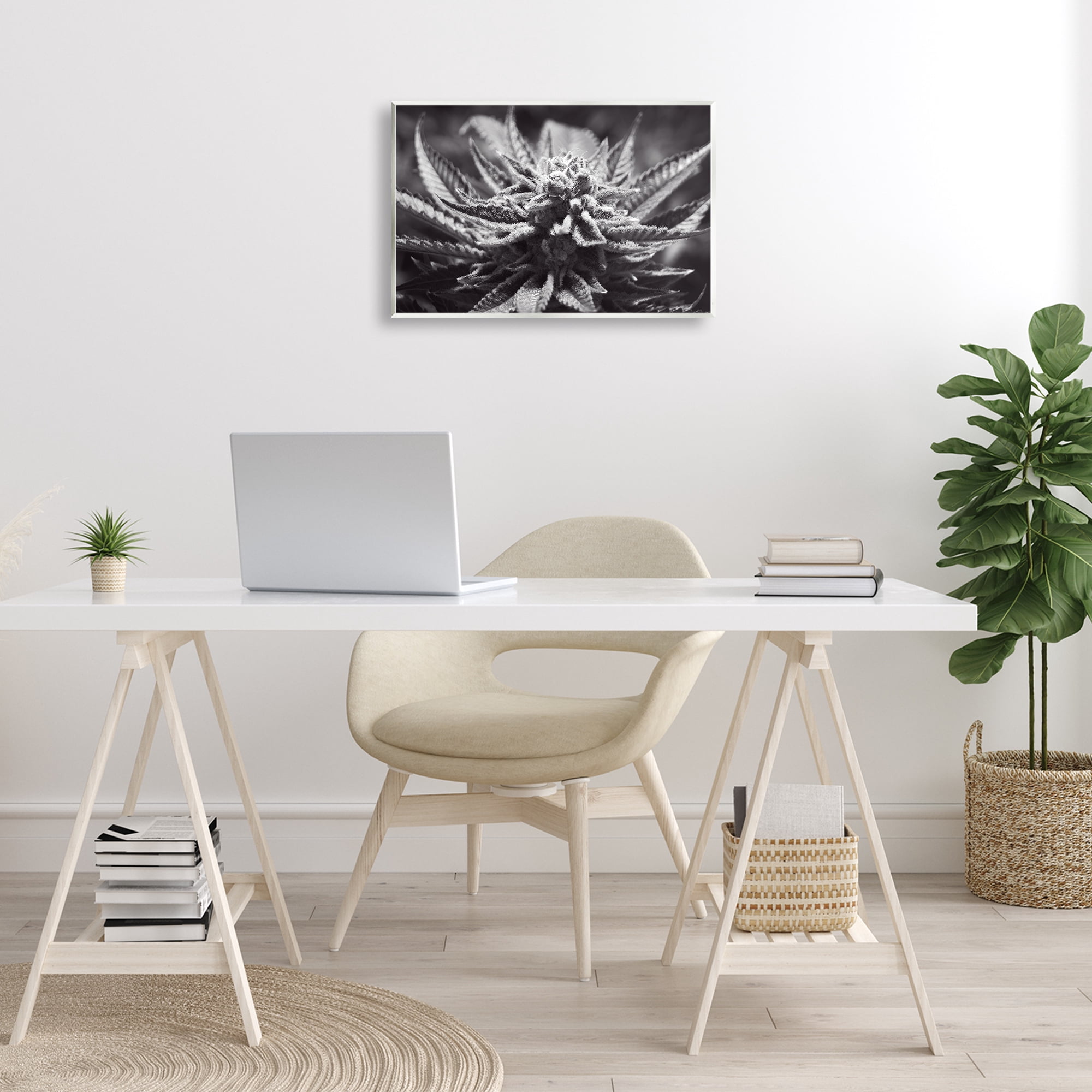 Stupell Industries Monochrome Cannabis Flower Plants & Flowers Painting Unframed Art Print Wall Art, 19 x 13