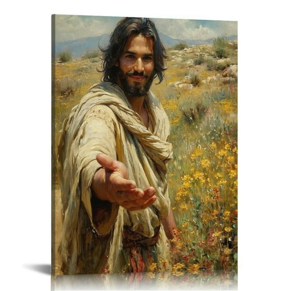 Jesus Give me Hand wall art decor Christian wall art, Jesus Canvas Wall Art Print ，Jesus Decorations Religious Christian Gifts for Church Prayer Room Living Room Home Decor Gift Wooden Framed