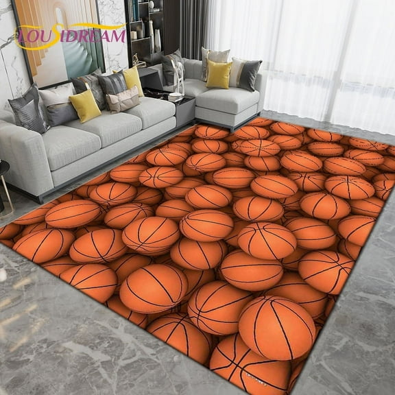 3D Creative Basketball Basketball Court Area Rug Carpet Rug for Living Room Bedroom Kitchen Bathroom Doormat Non-slip Floor Mat