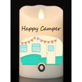 thumbnail image 2 of "Happy Camper" (Aqua Blue) Moving Flame LED Candle - White Wax - Indoor - 3.5" x 5" - Blow "OFF" / Blow "ON" - Remote Enabled, 2 of 7