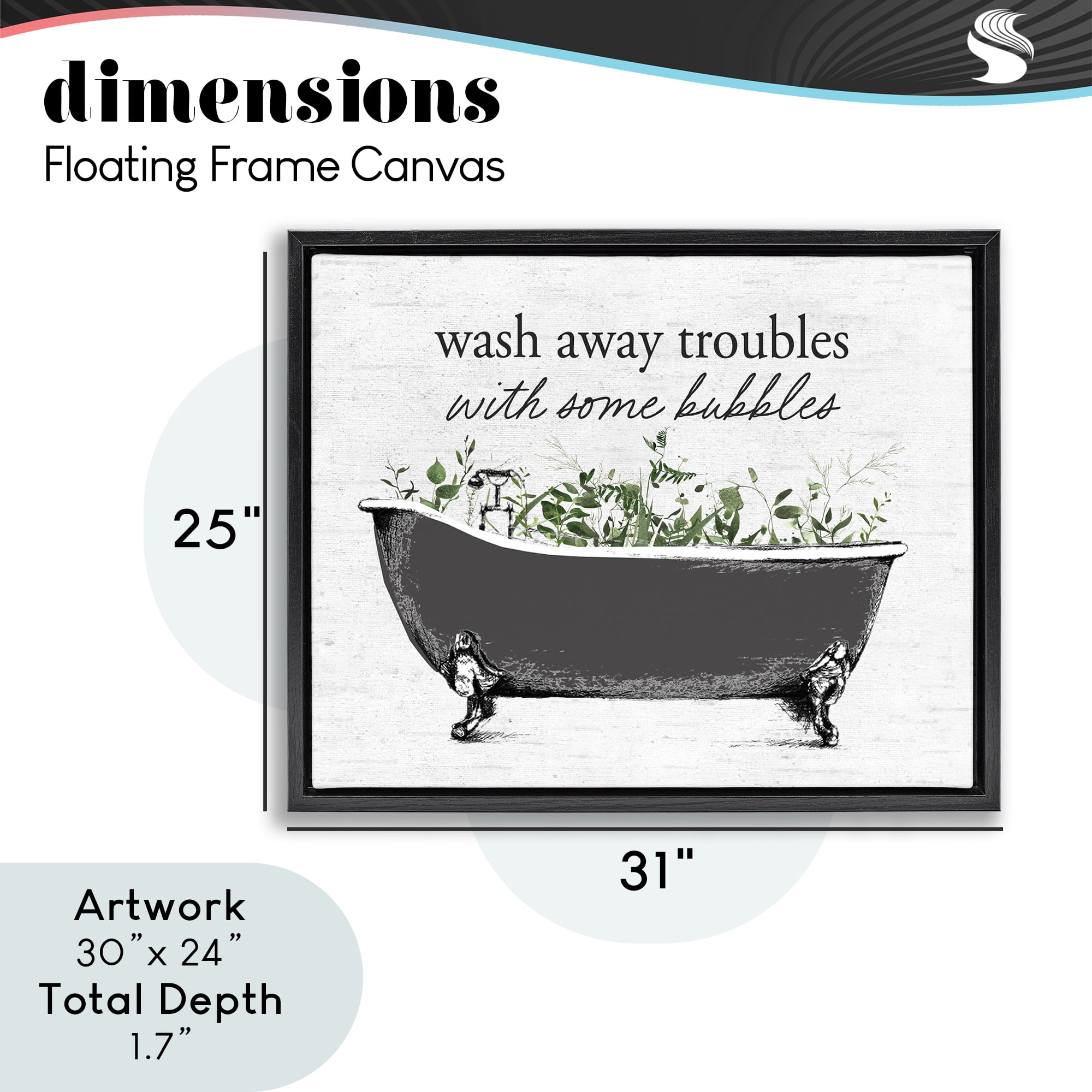 Comforting Bubble Bath Quote Black Framed Floater Canvas Wall Art, design by Lettered and Lined