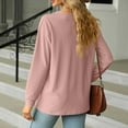 thumbnail image 7 of Besolor Womens Long Sleeve Blouses Fall Casual Loose Fit T-Shirts V Neck Button Decor Solid Color Comfy Tunic Tops, 7 of 7