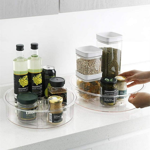 Divided Lazy Susan Turntable Storage Container for Kitchen Cabinet, Pantry, Refrigerator, Countertop Food Safe - Turntable Spice Rack for the Kitchen Cupboard,Spinning Organizer for Food Pouches