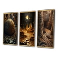 thumbnail image 3 of Designart "Unraveling the Gold Labyrinth Mystery Unveiled III" Abstract Landscape Framed Wall Art Set Of 3 - Gold Abstract Landscapes Frame Canvas Set For Living Room Decor, 3 of 6