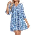 thumbnail image 2 of Vestido Bohemio de Verano para Mujer 2025, Informal, con Cuello en V, con Volantes, Minivestido Floral, Estilo Babydoll, Vestido Veraniego Pequeño. Azul L, 2 of 10