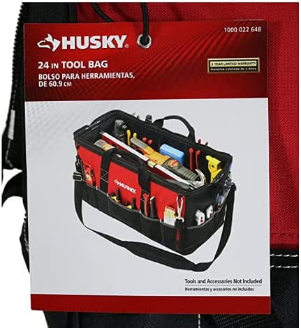Husky 24in 16 Pocket Zippered Tool Bag, Red/Black