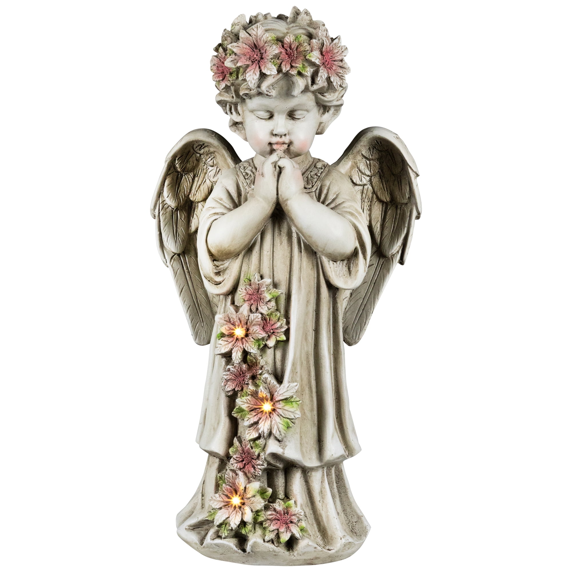 Northlight LED Lighted Praying Cherub with Flowers Statue - 16"